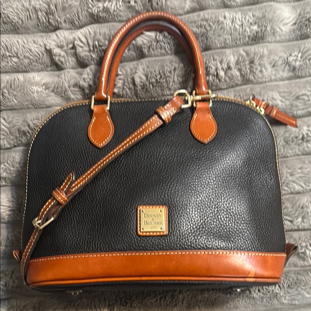 Dooney & Bourke Black and Brown Satchel with Gold Hardware